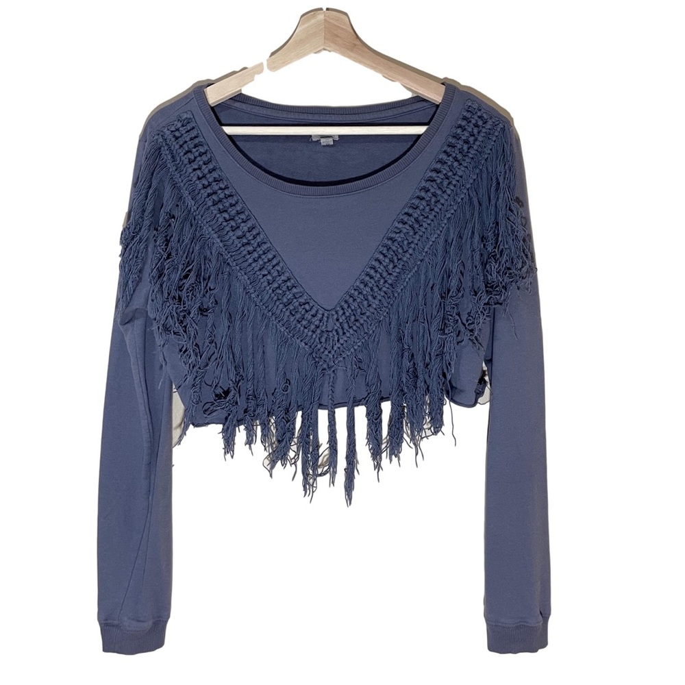 Boho reworked fringe crop top sweatshirt | gray